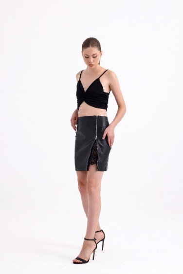Side Zip Black Mini Skirt