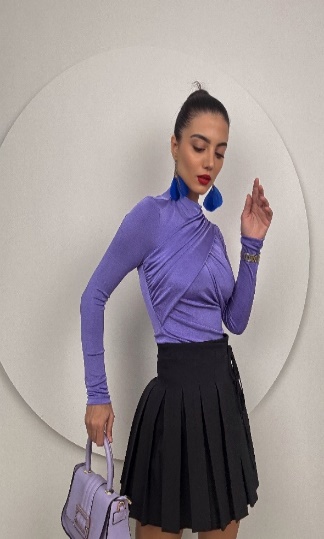 Women Purple Long Sleeve Body Crop Top