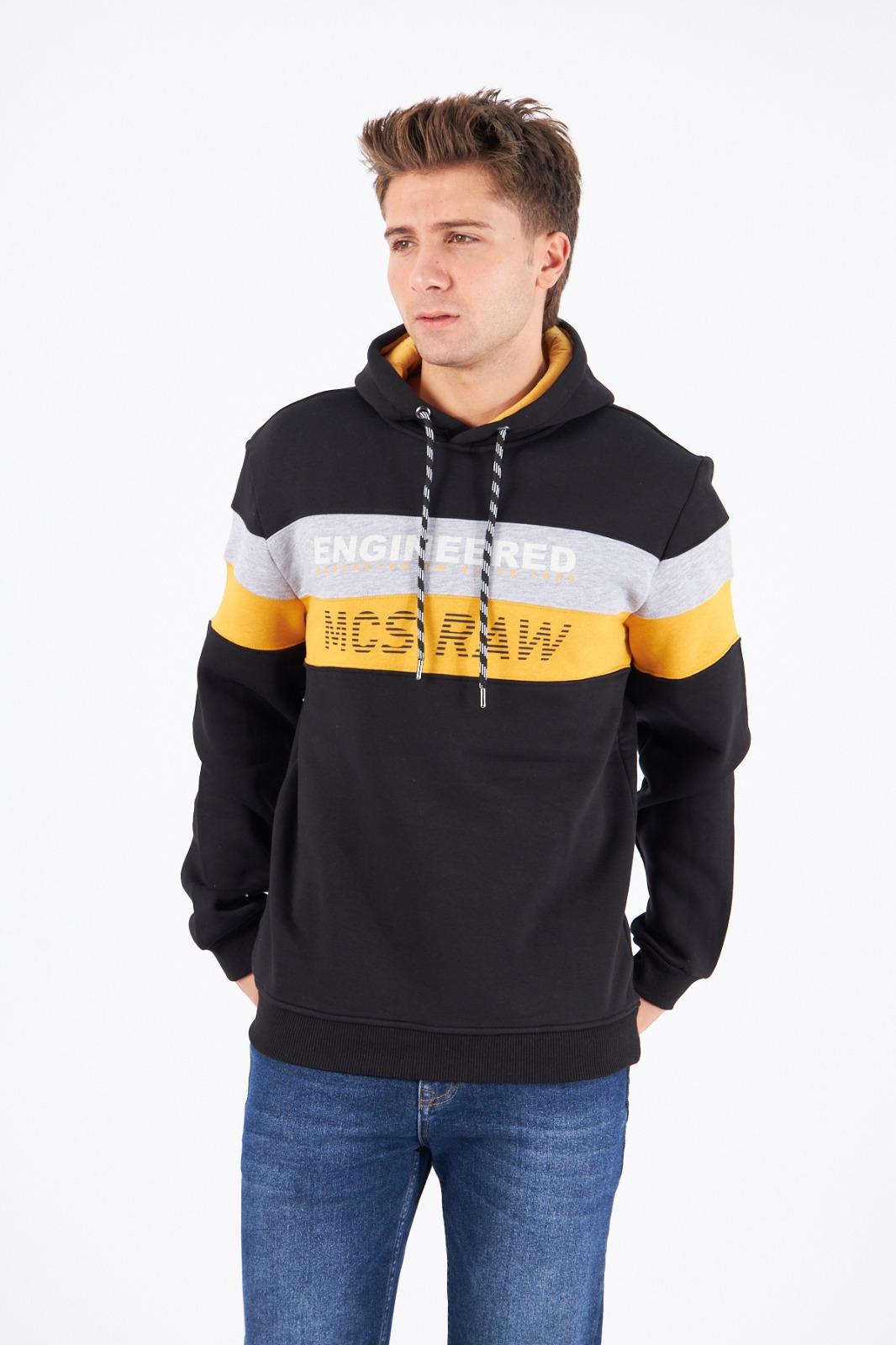 MCS Raw Black Hoodie with Yellow and Grey  Band