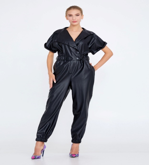 Leathette Romper Short Sleeve Suit