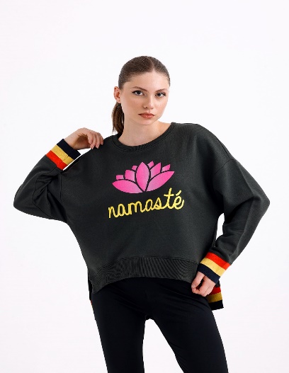 Lilac Motif on Black Background Round Neck Woman Sports Jersey