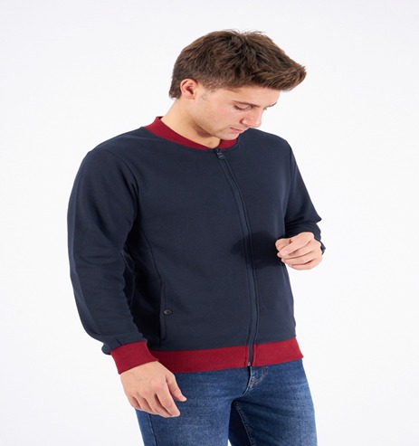 Front Zip Sweat Jacket Navy-Burgundy