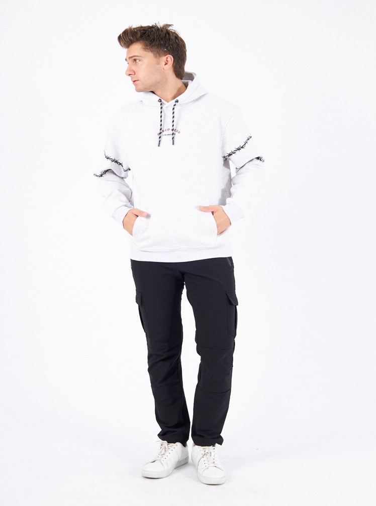 White  Hoodie With Black Decretive Lines