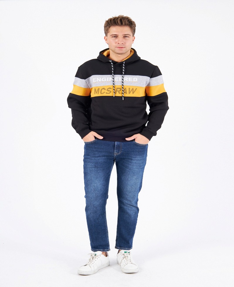 MCS Raw Black Hoodie With Yellow and Grey  Band Colour Multi Collar Medıum