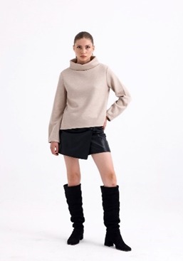 Melange Roll On Neck Long Sleeve Oversize  Top