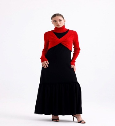 Jersey Long Maxi  Dress With  Knited  Top