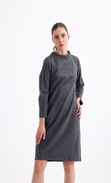 Woven Midi Stand  Up Collar Dress
