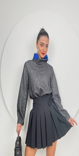 Melange Roll Neck Long Sleeve Oversize Top